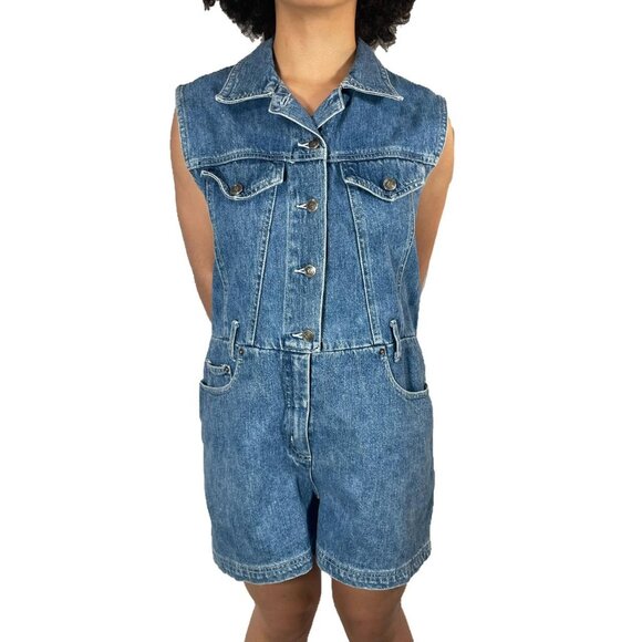 Retro Medium-Wash Natural Choice Sostanza Denim Sleeveless Romper - Picture 3 of 4